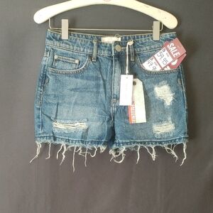Gilded Intent Blue Distressed Jean Shorts